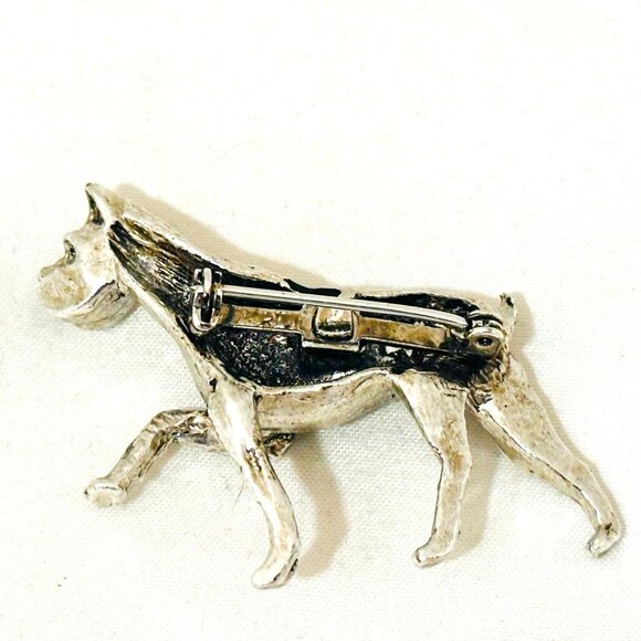 Vintage Silver Tone Boxer Dog Brooch With Rhinestone Accents - Picture 6 of 6